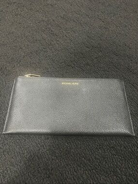 Michael Kors Black Pebbled Leather Pouch with Gold Logo